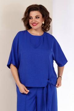 Летний костюм с блузой и брюками-клеш из текстиля Shetti 4055 василек - фото 3