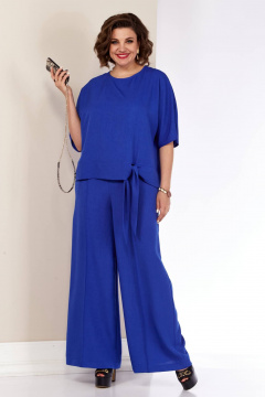 Летний костюм с блузой и брюками-клеш из текстиля Shetti 4055 василек - фото 2