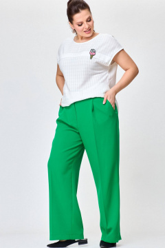 Брюки палаццо из костюмной ткани со складками SOVA 11229 зеленый - фото 1