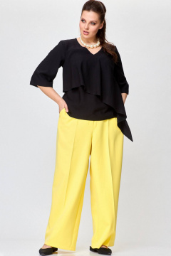 Брюки палаццо из костюмной ткани с карманами и складками SOVA 11230 желтый - фото 3