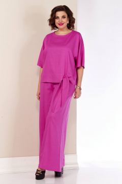 Летний двойка блуза и брюки с высоким поясом Shetti 4055 фуксия - фото 3