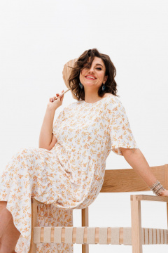 Бежевое летнее платье из вискозы с свободным силуэтом Anelli 1408 шафрановый - фото 5