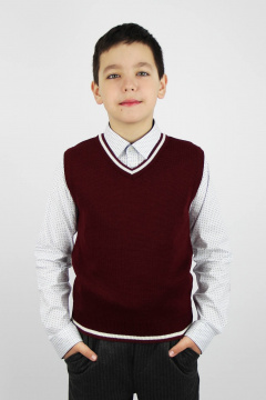 Жилет для мальчика прямой силуэт красный вязаный трикотаж Полесье С9879-23 3С3113-Д43 146 св.бордовый - фото 1