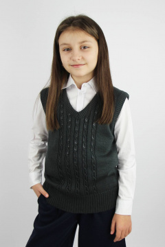 Жилет приталенный вязаный на каждый день Полесье С9812-16 7С1267-Д43 146,152 дипломат - фото 1