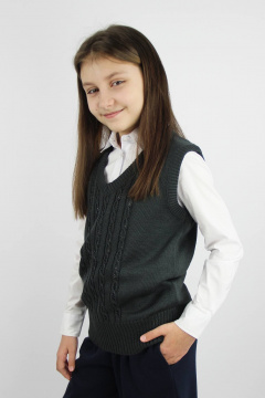 Жилет приталенный вязаный на каждый день Полесье С9812-16 7С1267-Д43 146 дипломат - фото 2