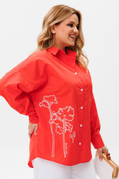 Блуза оверсайз с длинным рукавом и вышивкой Michel chic 778 коралл - фото 4