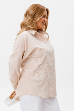 Блуза оверсайз с пуговицами и классическим воротником Michel chic 778 беж - фото 5