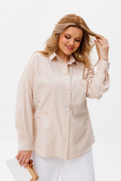 Блуза оверсайз с пуговицами и классическим воротником Michel chic 778 беж - фото 2