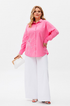 Блуза оверсайз с вышивкой и длинным рукавом Michel chic 778 розовый - фото 3