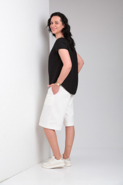 Лененная блуза с коротким рукавом и контрастной деталью, шорты с карманами Ma Vie М649 белый,черный - фото 4