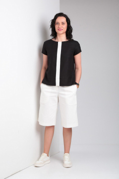 Лененная блуза с коротким рукавом и контрастной деталью, шорты с карманами Ma Vie М649 белый,черный - фото 2