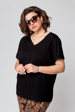 Черный свободный футболка из хлопка Premium с V-образным вырезом Bliss 9174 - фото 2