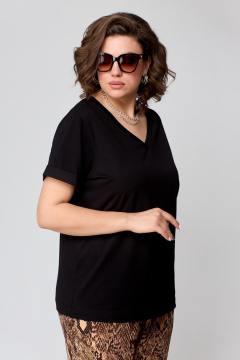 Черный свободный футболка из хлопка Premium с V-образным вырезом Bliss 9174 - фото 1