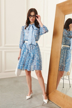 Летнее свободное платье на резинке из шифоновой ткани Lokka 1389 голубой_белый_горох - фото 4