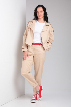Костюм трэнч оверсайз и брюки зауженные для повседневного стиля Ma Vie М662 бежевый - фото 4