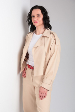 Деловой костюм из текстиля с жакетом и брюками на резинке Ma Vie М662-1 бежевый - фото 2