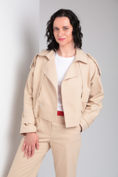 Деловой костюм из текстиля с жакетом и брюками на резинке Ma Vie М662-1 бежевый - фото 1