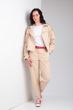 Брюки свободного кроя из джинсовой ткани с карманами Ma Vie М662-2 бежевый - фото 4