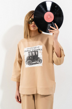 Бежевый костюм с свитшотом и брюками из трикотажа Luna 156 горчица - фото 4