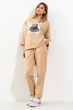 Бежевый костюм с свитшотом и брюками из трикотажа Luna 156 горчица - фото 1