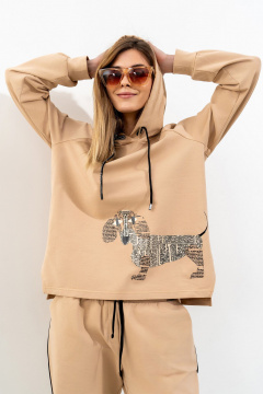 Костюм из трикотажа с капюшоном и разрезами по бокам Luna 158 горчица - фото 4