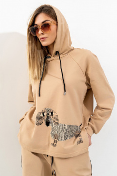 Костюм из трикотажа с капюшоном и разрезами по бокам Luna 158 горчица - фото 3