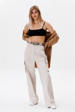 Карго брюки с накладными карманами в стиле повседневного комфорта FAMA F04-0203S бежевый - фото 2