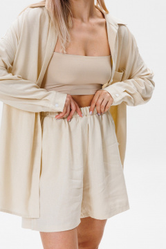 Летний комплект из льна: рубашка и шорты для жаркой погоды FAMA F08-03L молочный экрю - фото 5