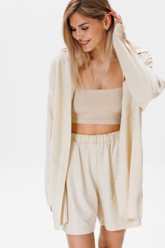 Летний комплект из льна: рубашка и шорты для жаркой погоды FAMA F08-03L молочный экрю - фото 4