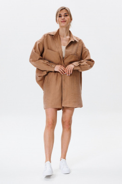 Леновый комплект рубашки и шорт с натурального текстиля FAMA F08-03С коричневый - фото 5