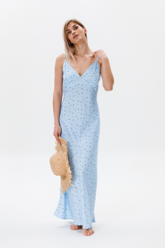 Голубой летний сарафан свободного кроя из вискозы FAMA F09-03В голубой_с_ цветами - фото 4