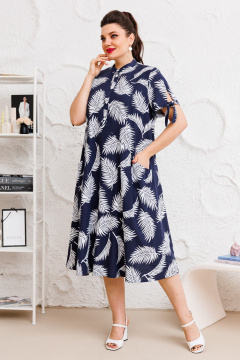 Платье на каждый день с фигурами и карманами, за колено Romanovich Style 1-2526 сине-белый - фото 1