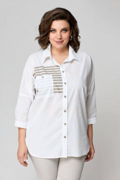 Бежевый комплект блуза и узкие брюки на пуговицах лето Solomeya Lux 931в белый+бежевый - фото 4