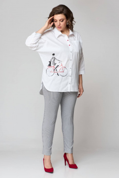 Комплект блуза и брюки из текстиля с манжетами лето Solomeya Lux 931б белый+серый - фото 5