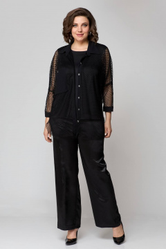 Брюки, рубашка и топ из текстиля с резинкой и молнией лето Solomeya Lux 854A черный - фото 5