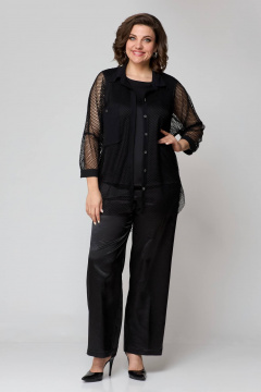 Брюки, рубашка и топ из текстиля с резинкой и молнией лето Solomeya Lux 854A черный - фото 1