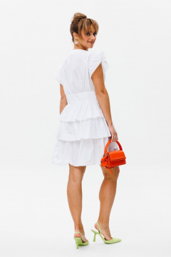 Белое платье полуприлегающее с воланами и рукавом волан из текстиля Mubliz 169 - фото 4