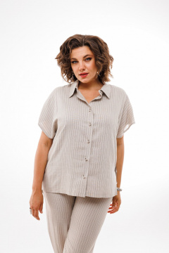 Летний льняной костюм из брюк и рубашки с коротким рукавом Anelli 1405 беж - фото 5