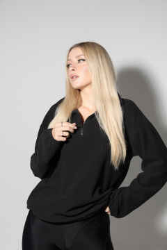 Демисезонный флисовый джемпер оверсайз с молнией LM М34 чёрный - фото 5