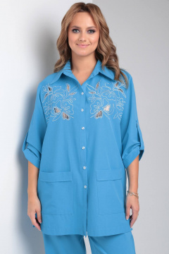 Рубашка с вышивкой и поясом из хлопкового текстиля Viola Style 1185 - фото 4