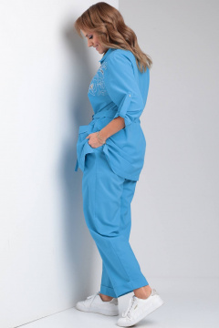 Рубашка с вышивкой и поясом из хлопкового текстиля Viola Style 1185 - фото 3