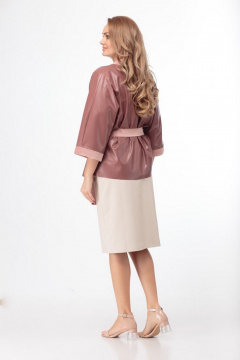 Розовый жакет-кимоно из эко-кожи для повседневного образа Anelli 773 розово-пудровый - фото 4