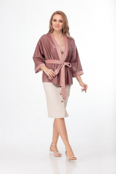 Розовый жакет-кимоно из эко-кожи для повседневного образа Anelli 773 розово-пудровый - фото 2