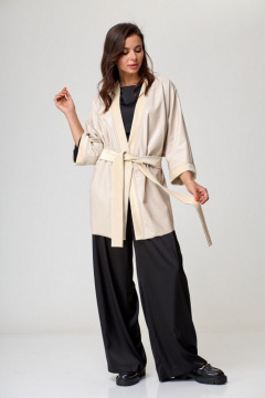 Бежевый жакет-кимоно из эко-кожи для стильных образов Anelli 773 бьянко - фото 5