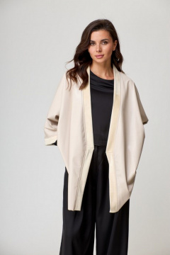 Бежевый жакет-кимоно из эко-кожи для стильных образов Anelli 773 бьянко - фото 2