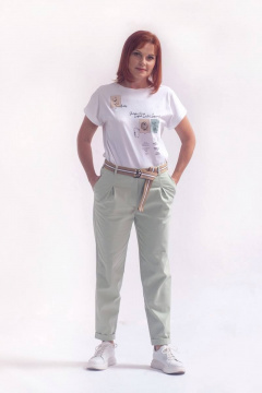 Зеленые джинсовые брюки с зауженным к низу кроем и рубашкой Соджи 616 мятный - фото 4