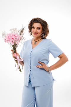 Голубой летний костюм из вискозы: блуза с пуговицами и брюки Anelli 1401 лед - фото 3