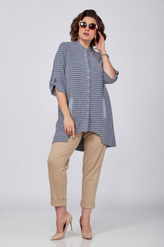 Блуза-туника прямая с карманами и воротником-стойкой SOVITA 1186 голубой - фото 1