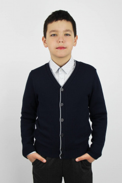 Деловой жакет из хлопка с интарсией и контрастной бейкой Полесье С2442-19 0С2047-Д43 146 т.синий - фото 1