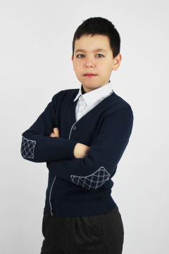 Деловой жакет из хлопка с интарсией и контрастной бейкой Полесье С2442-19 0С2047-Д43 134,140 синий - фото 2